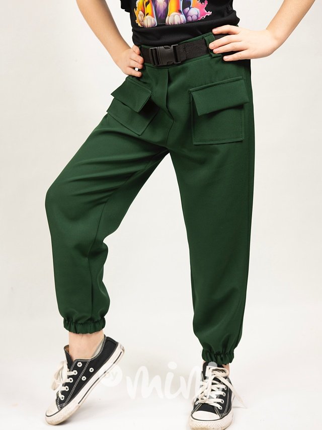 Cargo kalhoty s kapsami a páskem smaragd