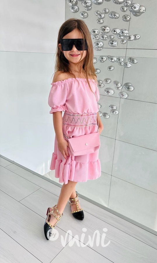 Boho letní šaty s kabelkou pink