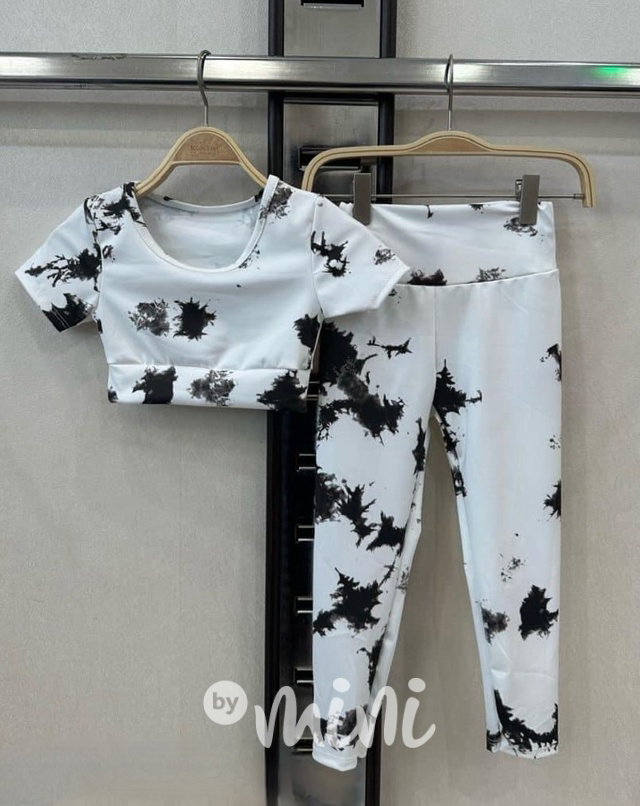 SPLASH crop top + legíny white/black