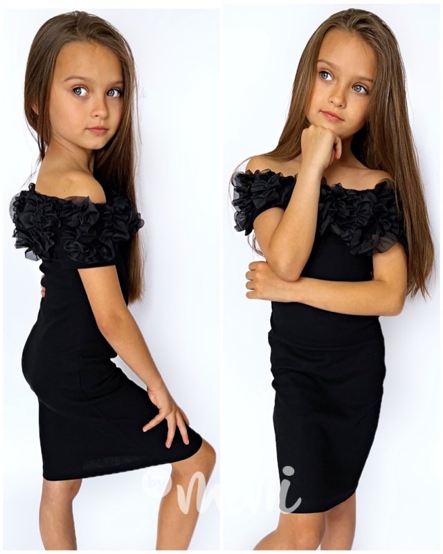 PREMIUM šaty s řasením černé