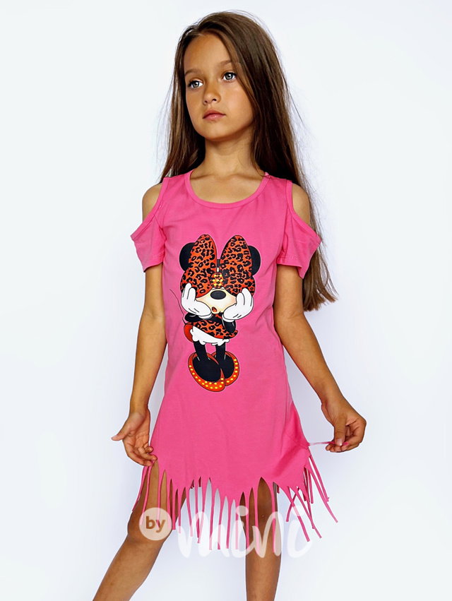 Letní Minnie šaty s třásněmi růžové