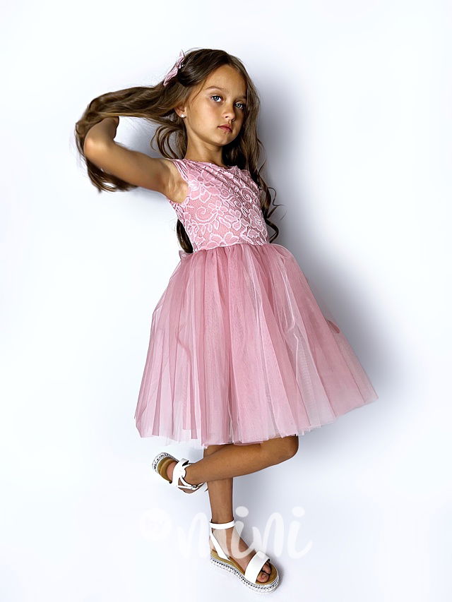 Summer princess krajkové šaty s maxi tylovou sukní pudder pink