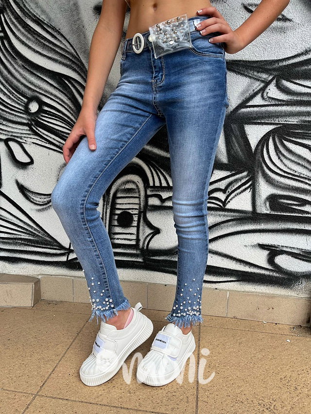 Slim jeans perličky + pásek