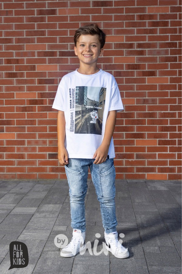All for kids denim blue cargo džíny