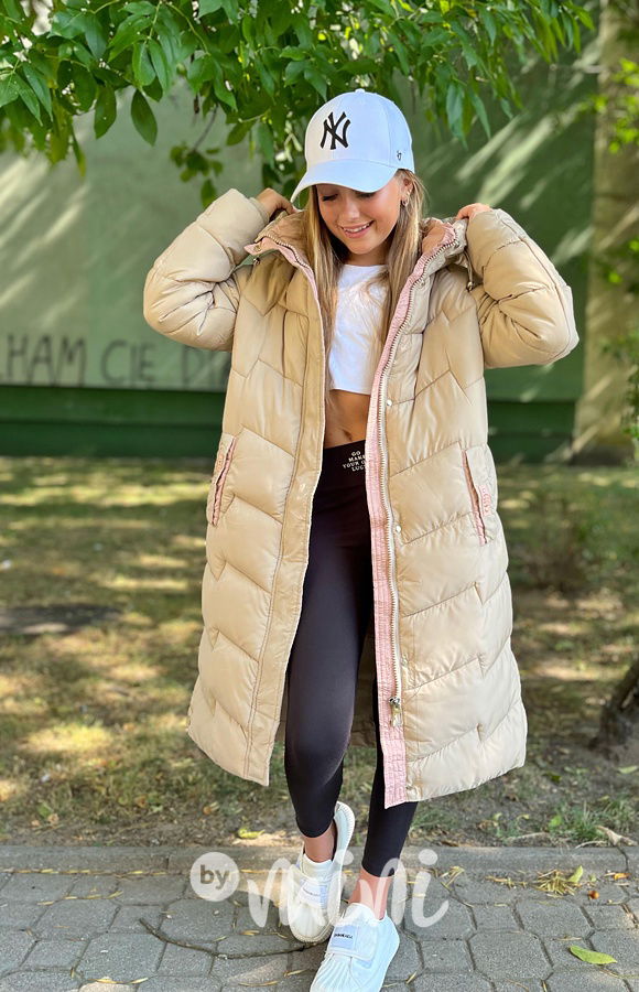 Ultra dlouhý zimní kabát béžový