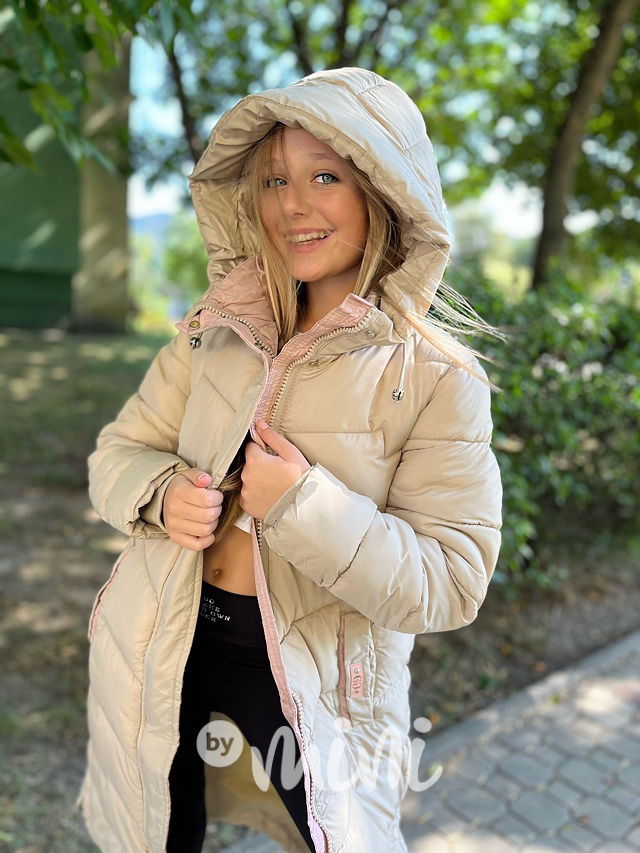 Ultra dlouhý zimní kabát béžový