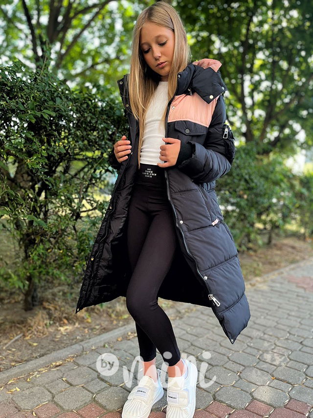 Ultra dlouhý zimní kabát black/pink