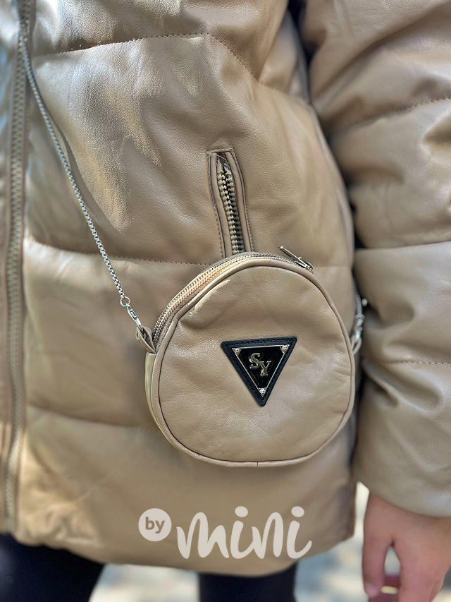 Eco leather zimní bunda s kabelkou béžová