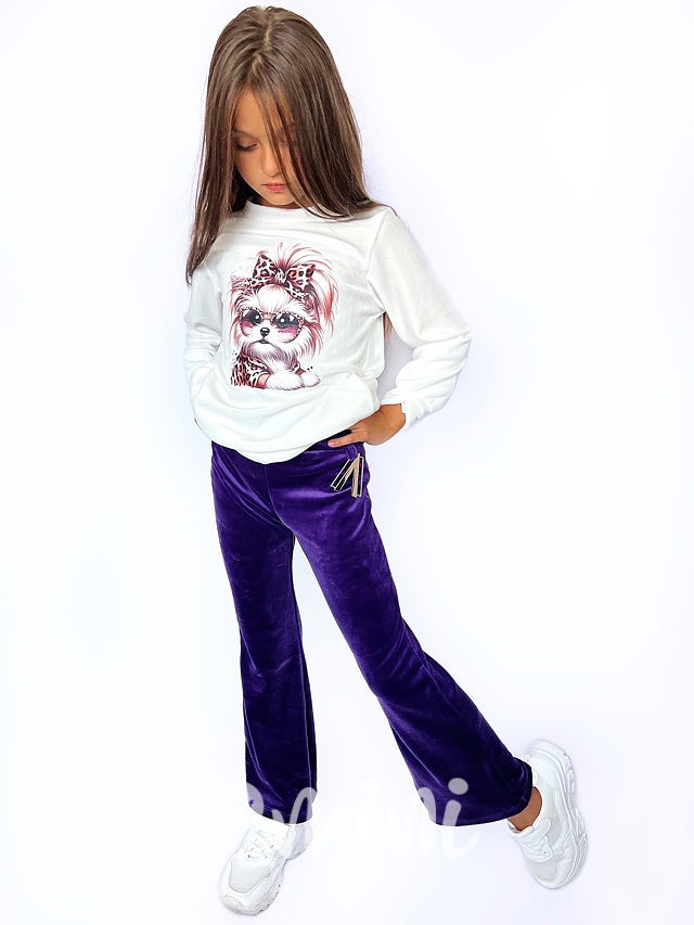 Soft velur mikina s pejskem bílá