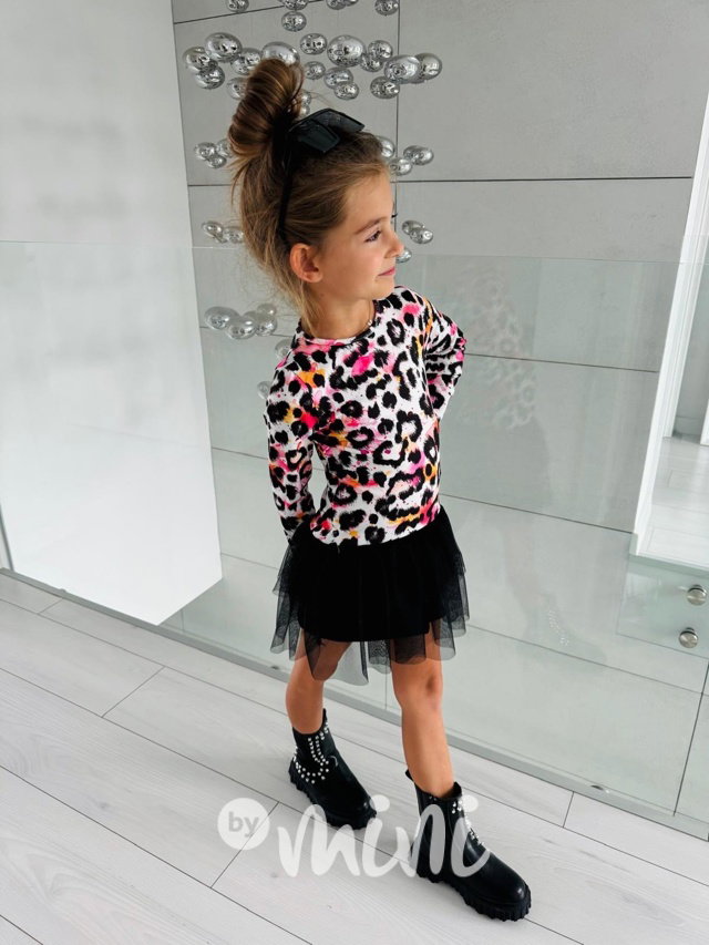 Leopard rainbow šaty s tylem