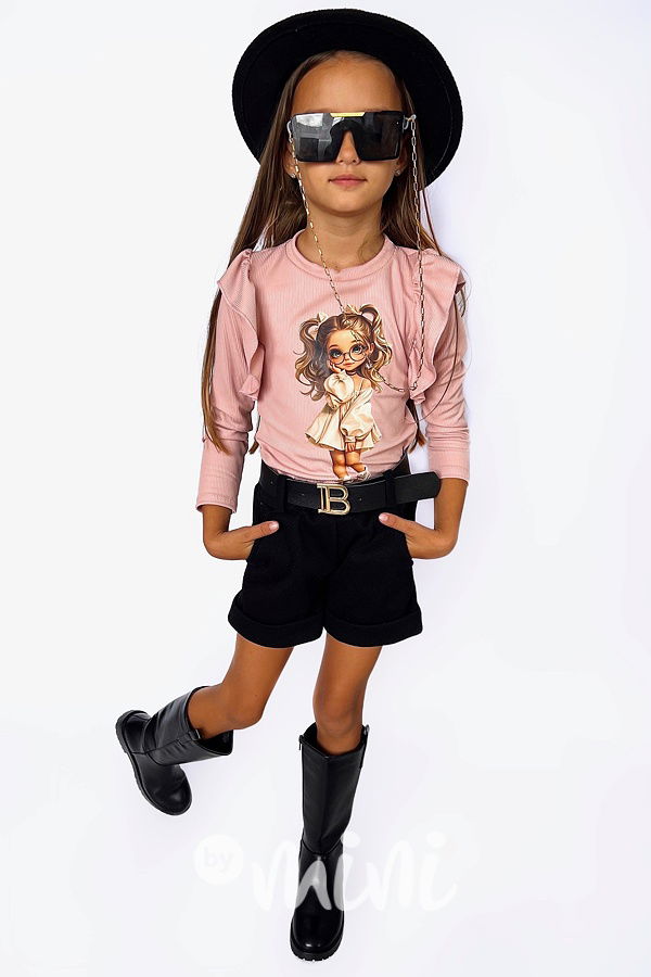 GIRL blůzka s řasením pudrová