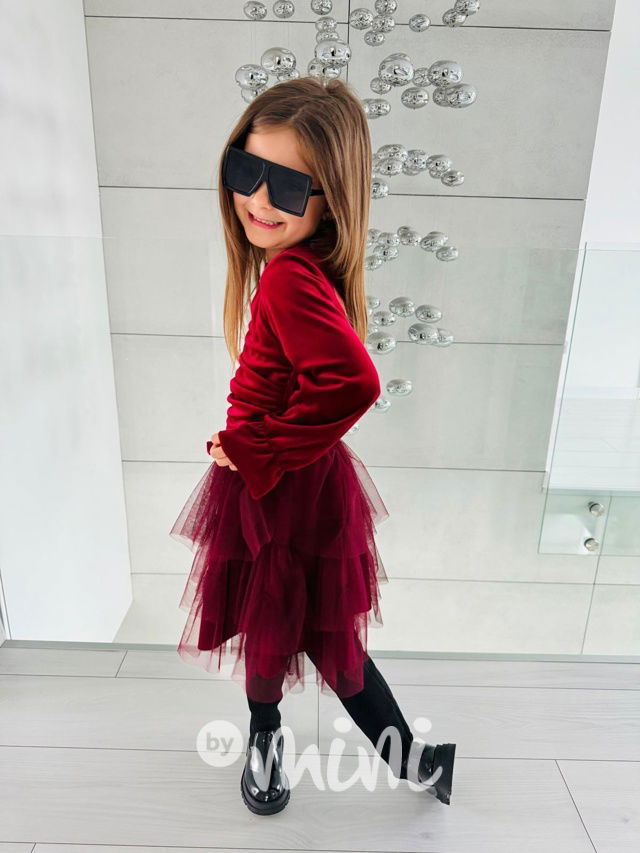 Soft velur tylové šaty bordo/black