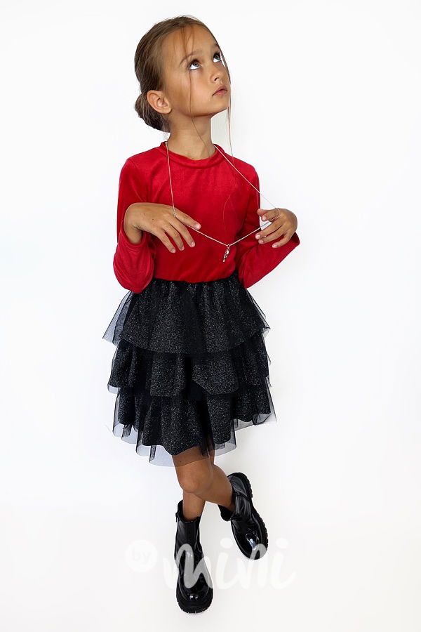 Soft velur tylové šaty s řetízkem red/black