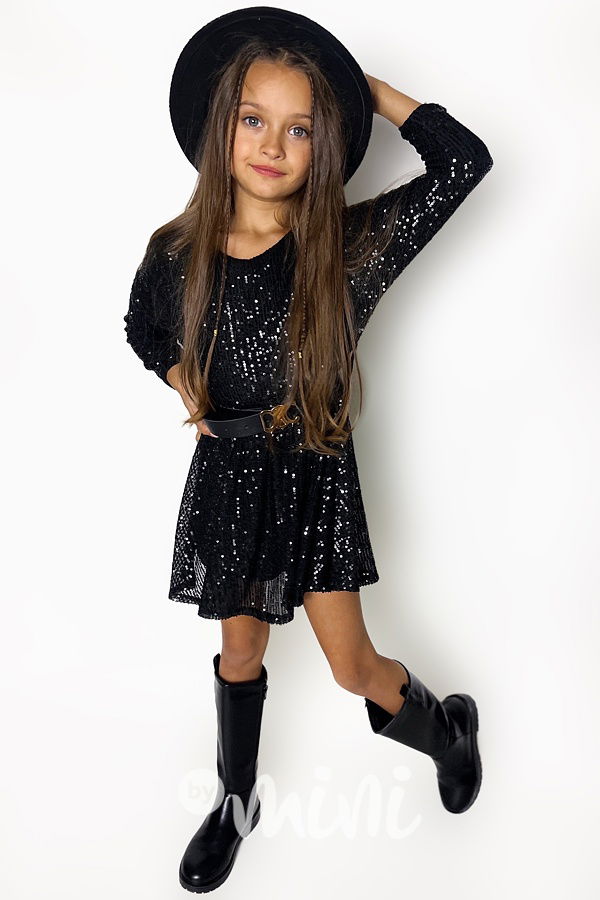 Flitrové šaty s páskem černé