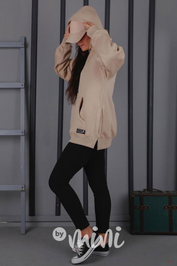 Zateplená oversize relaxed mikina béžová