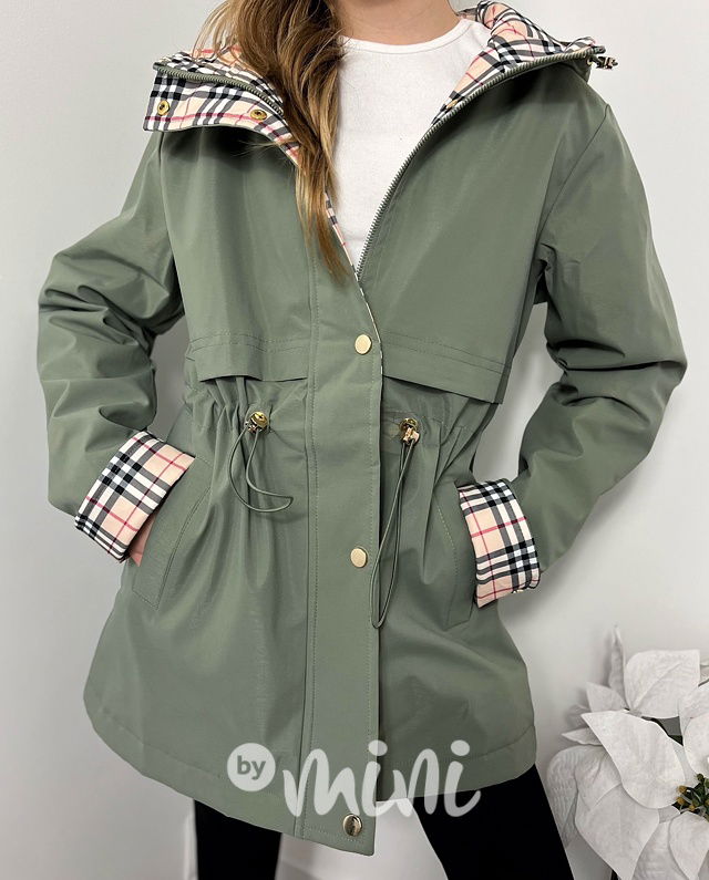 Khaki jarní parka s kapucí