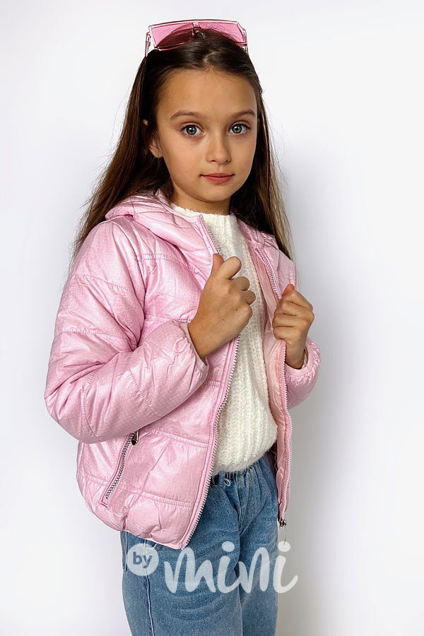 Jarní přechodová bunda metallic pink
