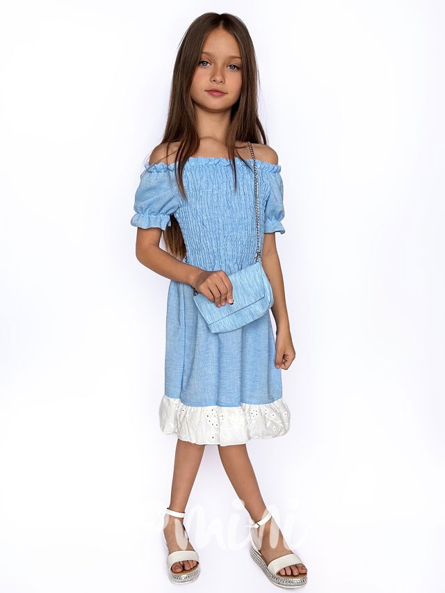 Soft denim šaty s kabelkou