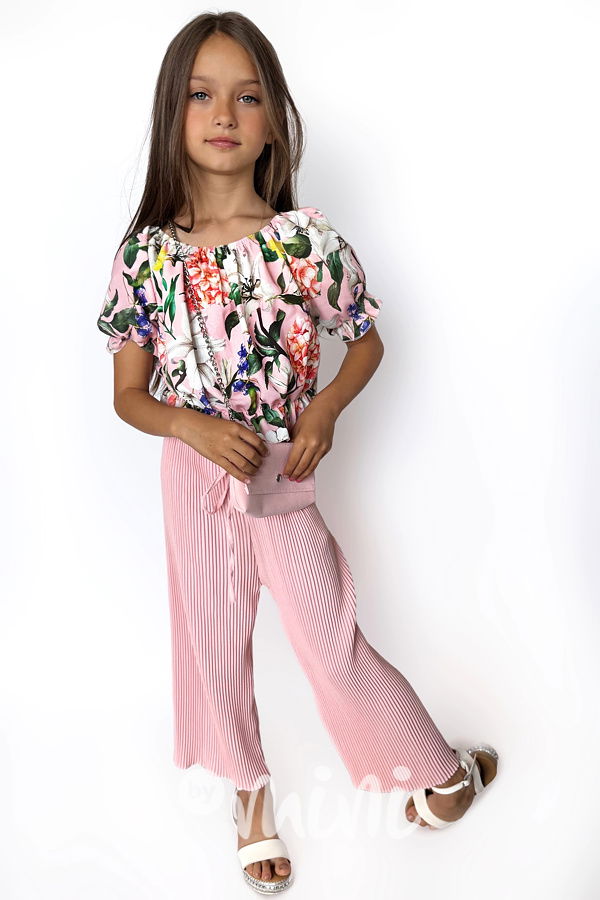 Letní plisovaný set s kabelkou pink