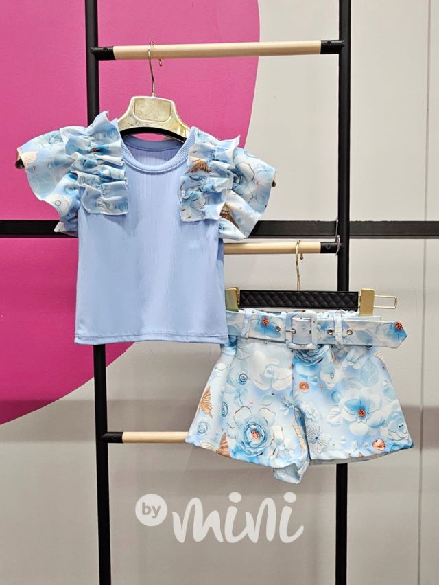 ROSES blůzka + šortky s páskem blue
