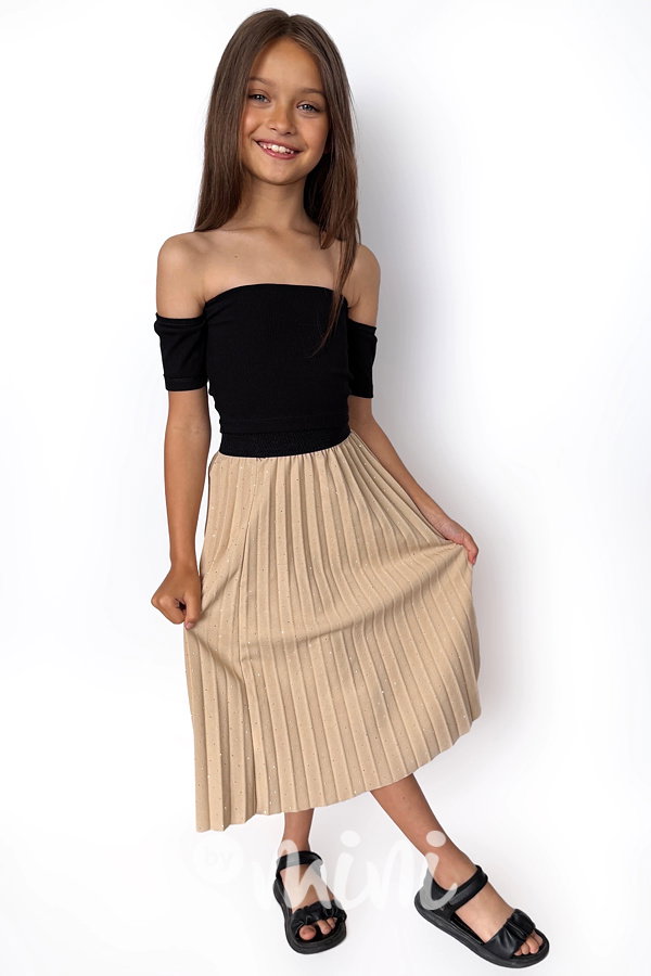 Midi plisovaná sukně s kamínky beige