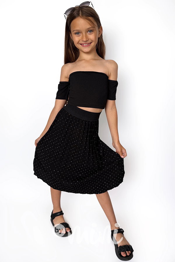 Midi plisovaná sukně s kamínky black