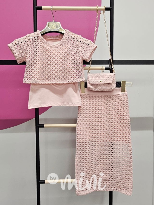 Děrovaný setík s kabelkou pink