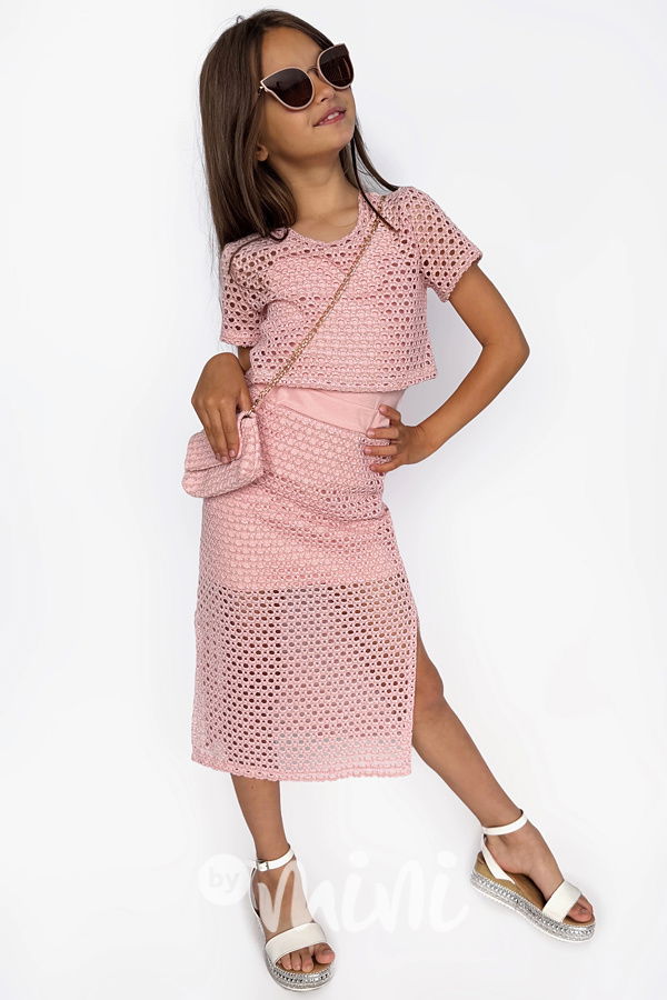 Děrovaný setík s kabelkou pink