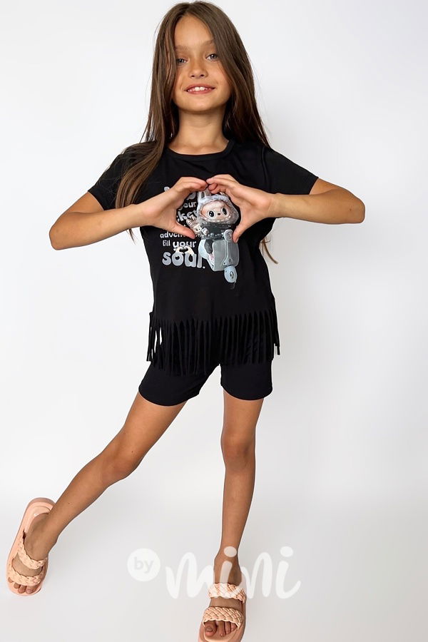 Labubu triko SOUL třásničky černé