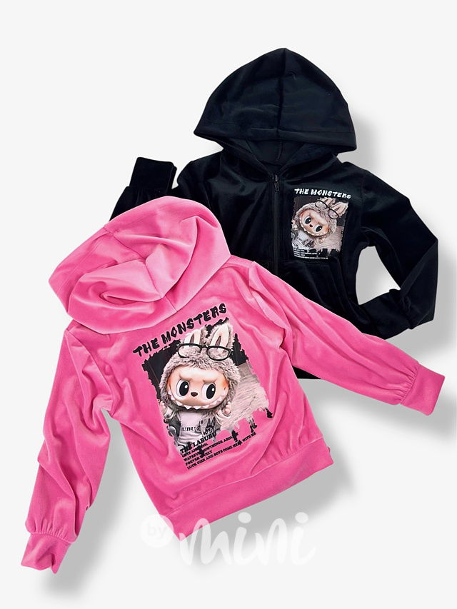 Labubu soft velur mikina MONSTERS černá