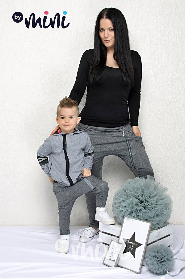 Šedý melír baggy tepláčky zip