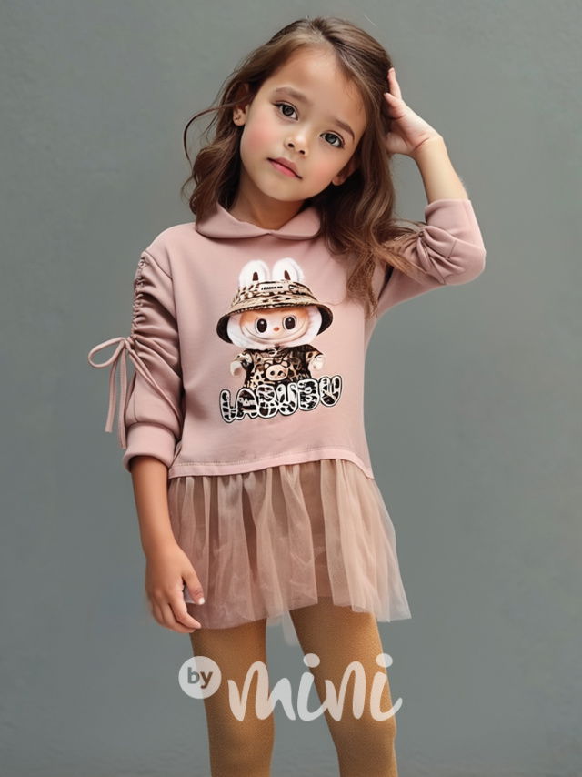 Labubu mikinová hoodie tunika s tylem pink