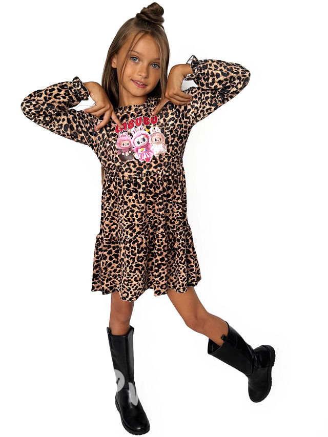 Labubu soft velur leopard šaty s kabelkou